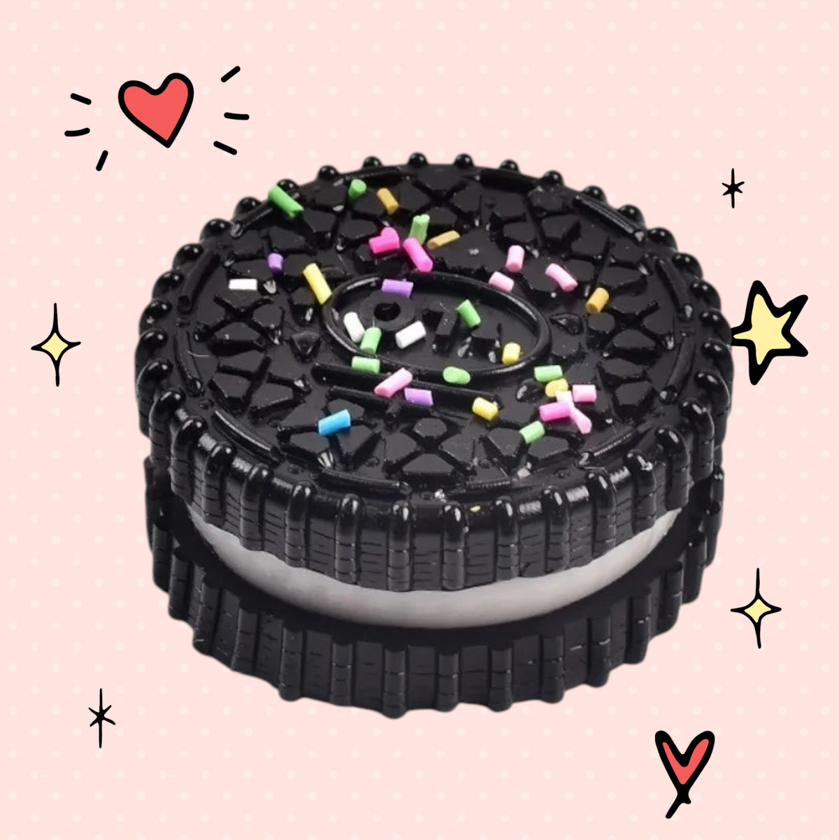 Foundry FitFit Oreo style sandwich cookie squishy toy with colorful sprinkles for stress relief