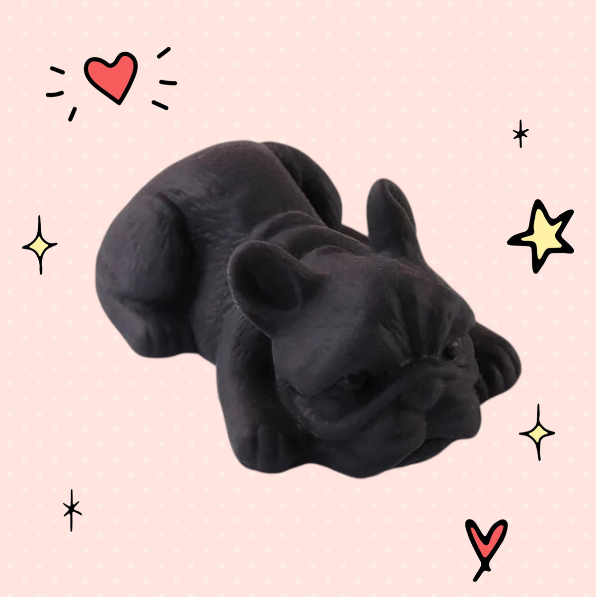 Foundry FitFit black French bulldog squishy toy with a soft slow-rise texture for sensory stress relief