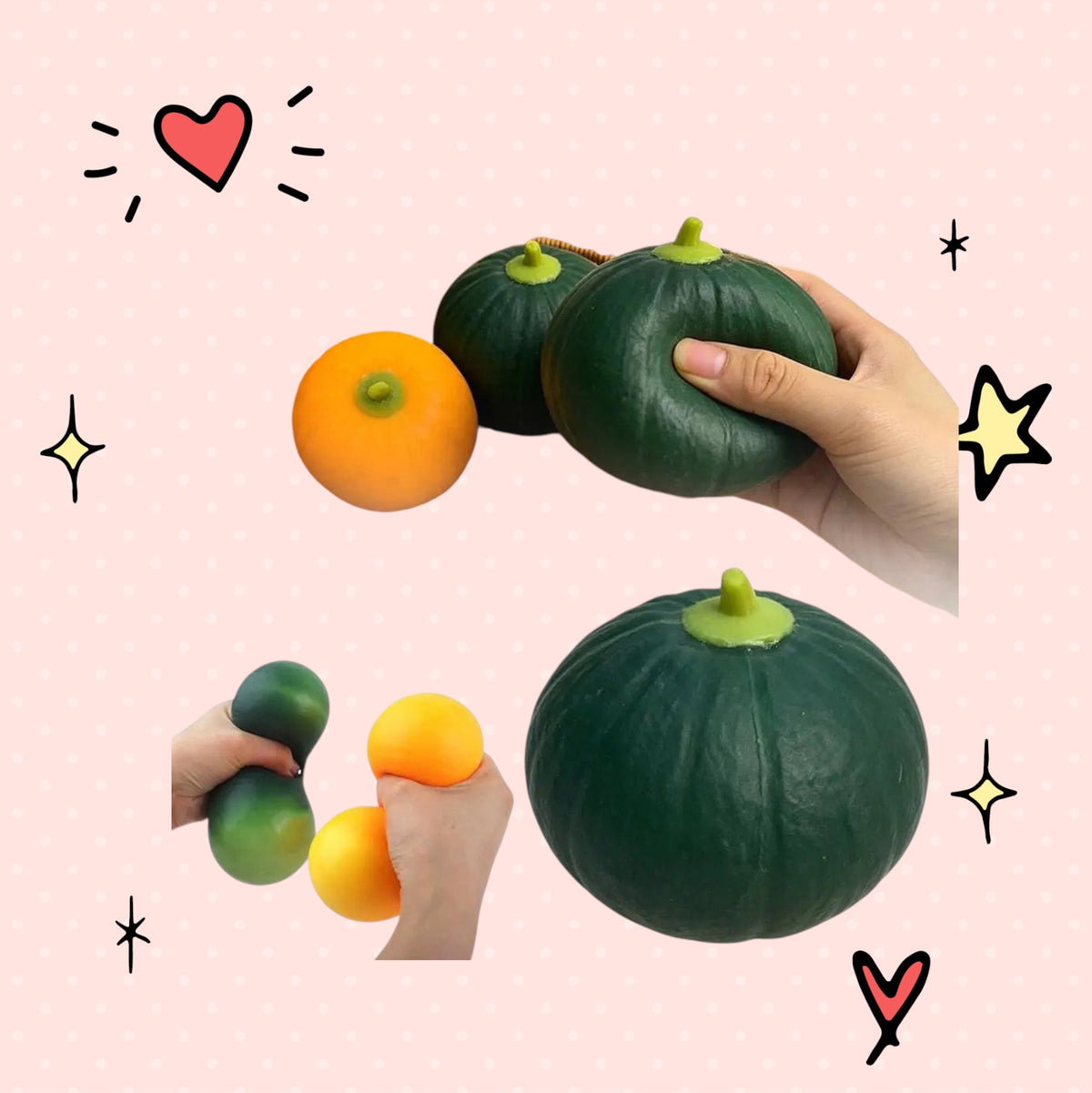 Foundry FitFit Spooky Pumpkin Patch squishy toys in orange and dark green for stress relief and Halloween decor.