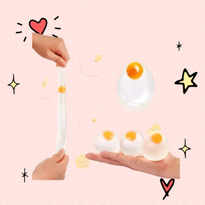Foundry FitFit clear egg-shaped squishy stress relief toy being stretched and held in hand for sensory play