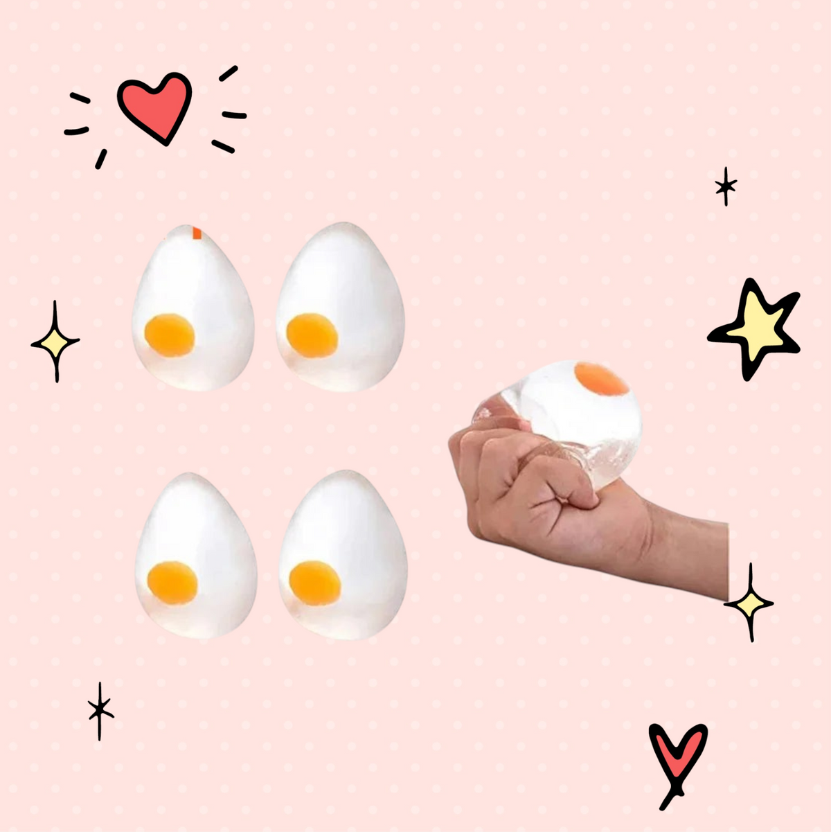 Foundry FitFit clear egg-shaped squishy stress relief ball being squeezed by a hand for sensory play