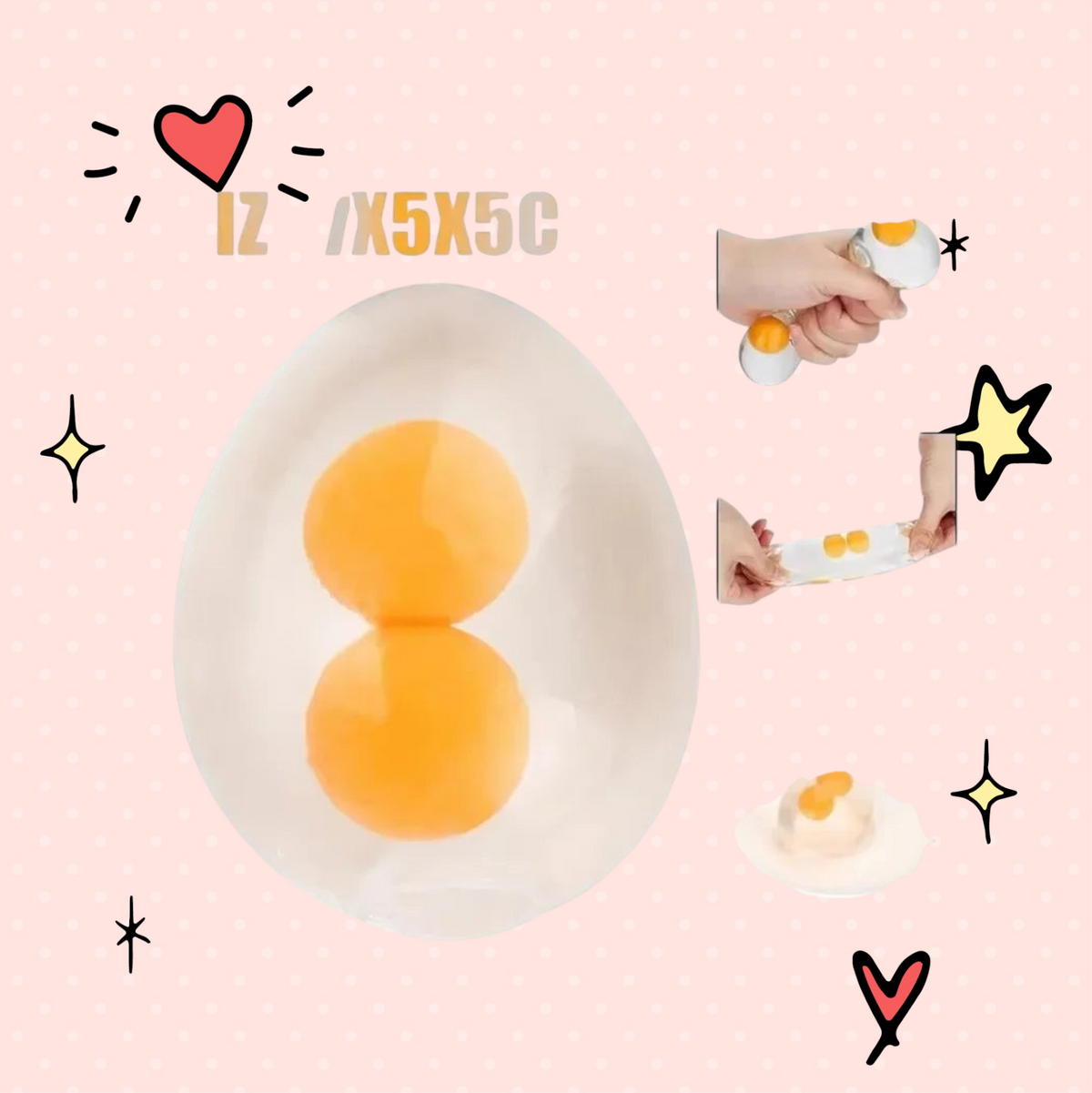 Foundry FitFit clear egg-shaped squishy ball with two yellow yolks for stress relief and sensory play