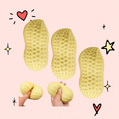 Foundry FitFit Plentiful Peanut Squishy stress relief toy with textured shell, shown being squeezed by a hand.
