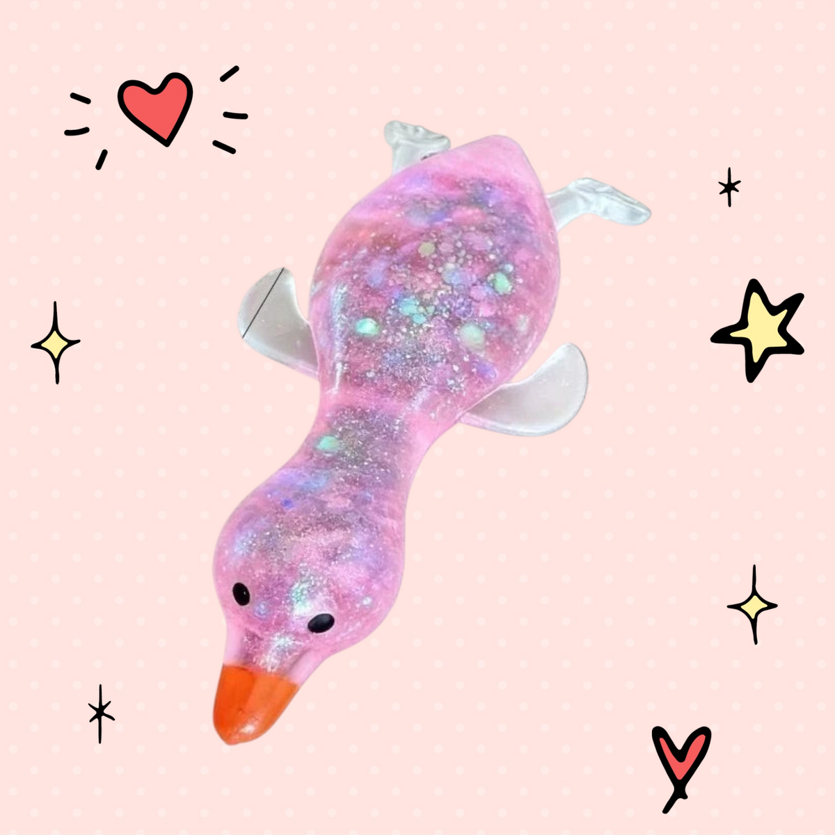 Foundry FitFit pink glittery squishy duck fidget toy with maltose filling for stress relief and sensory play