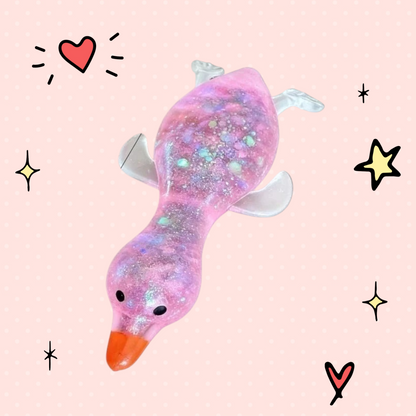 Foundry FitFit pink glittery squishy duck fidget toy with maltose filling for stress relief and sensory play