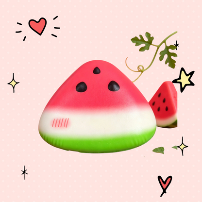 Foundry FitFit squishy watermelon fidget toy with a slow-rising latex design for stress relief on a pink background