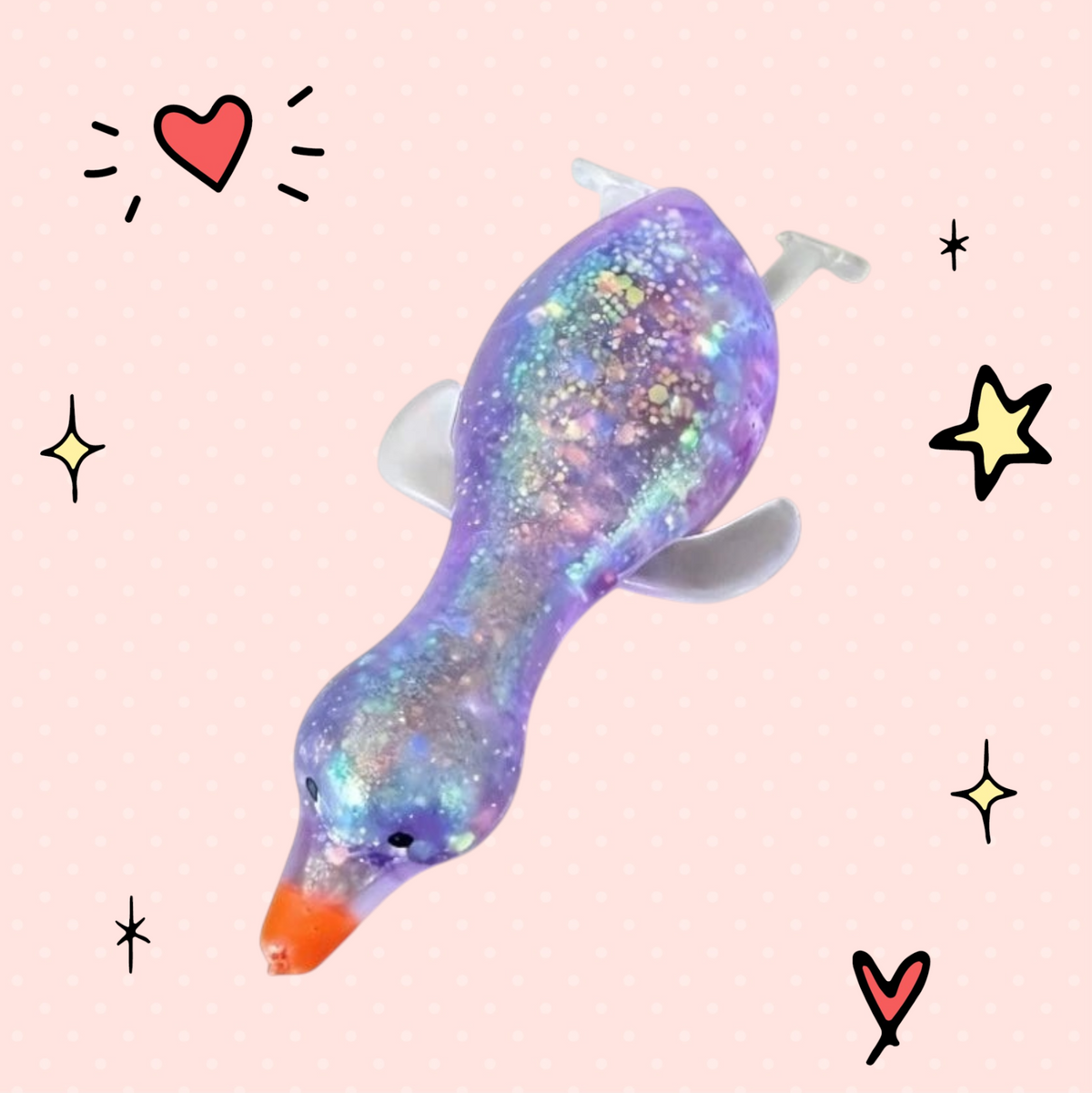 Foundry FitFit purple glittery squishy duck fidget toy with maltose filling for stress relief and sensory play.