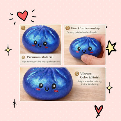 Foundry FitFit blue glitter dumpling squishy toy with a cute smiling face and soft slow-rebound foam texture.
