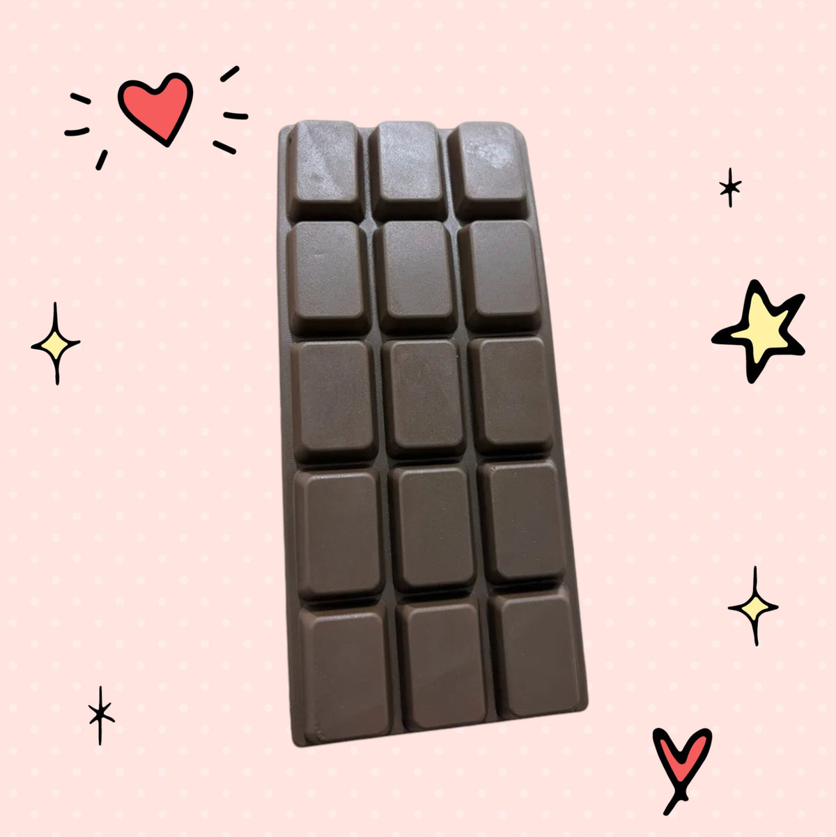 Foundry FitFit brown chocolate bar squishy stress reliever toy held in hand with dimensions shown