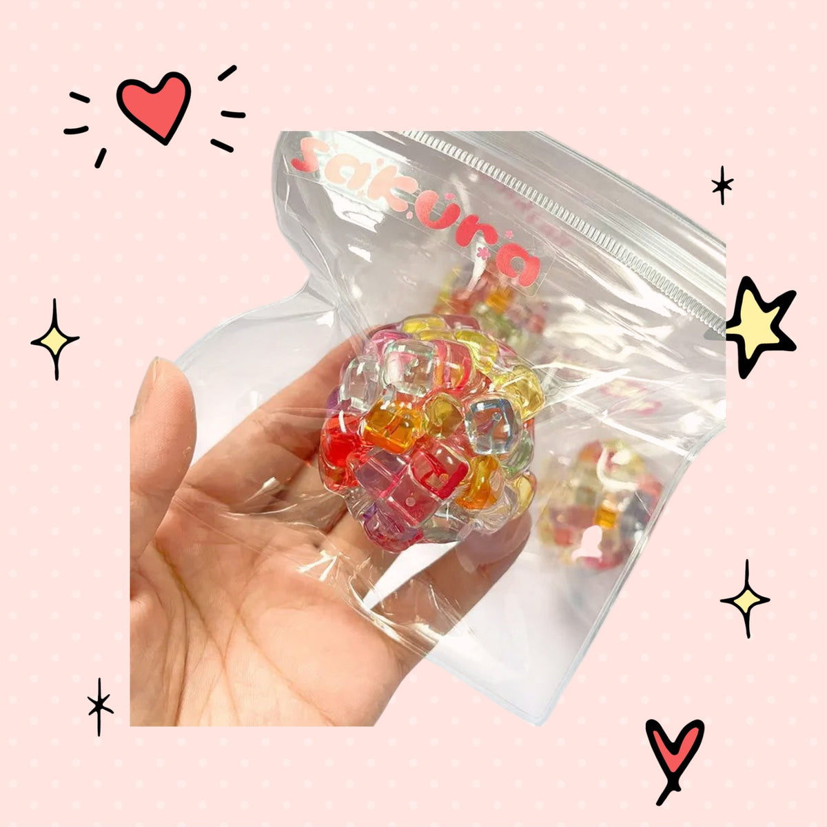 Foundry FitFit multi-colored gel bead sensory squishy ball in a clear plastic bag for stress relief