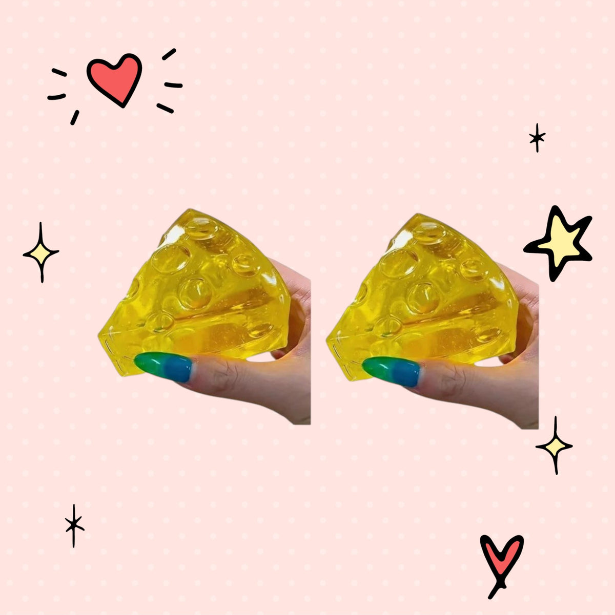 Foundry FitFit yellow honey-drizzled cheese wedge squishy toy made of soft slow-rise foam for stress relief