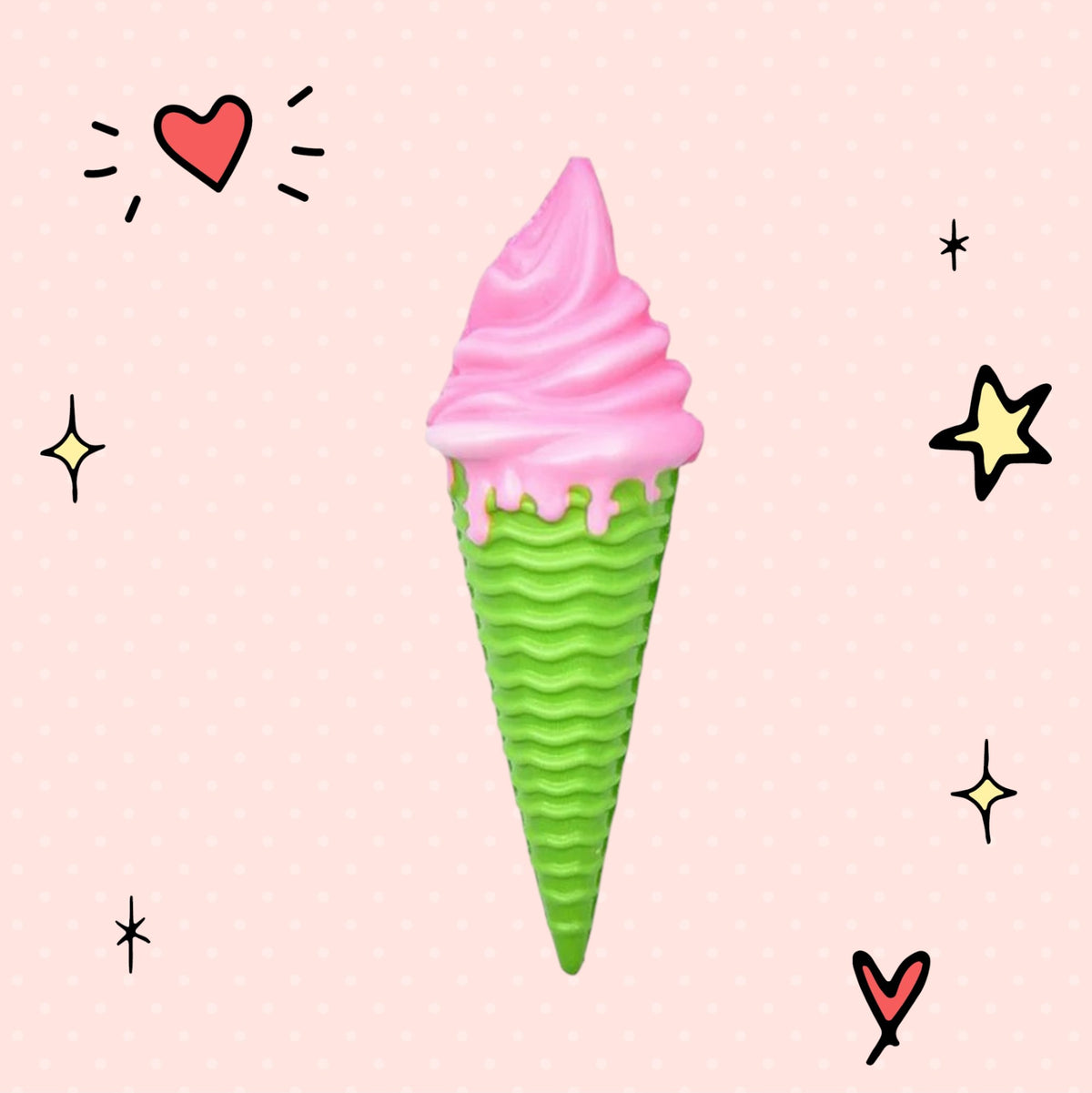 Foundry FitFit pink and green ice cream squishy toy for stress relief and sensory play on a dotted pink background