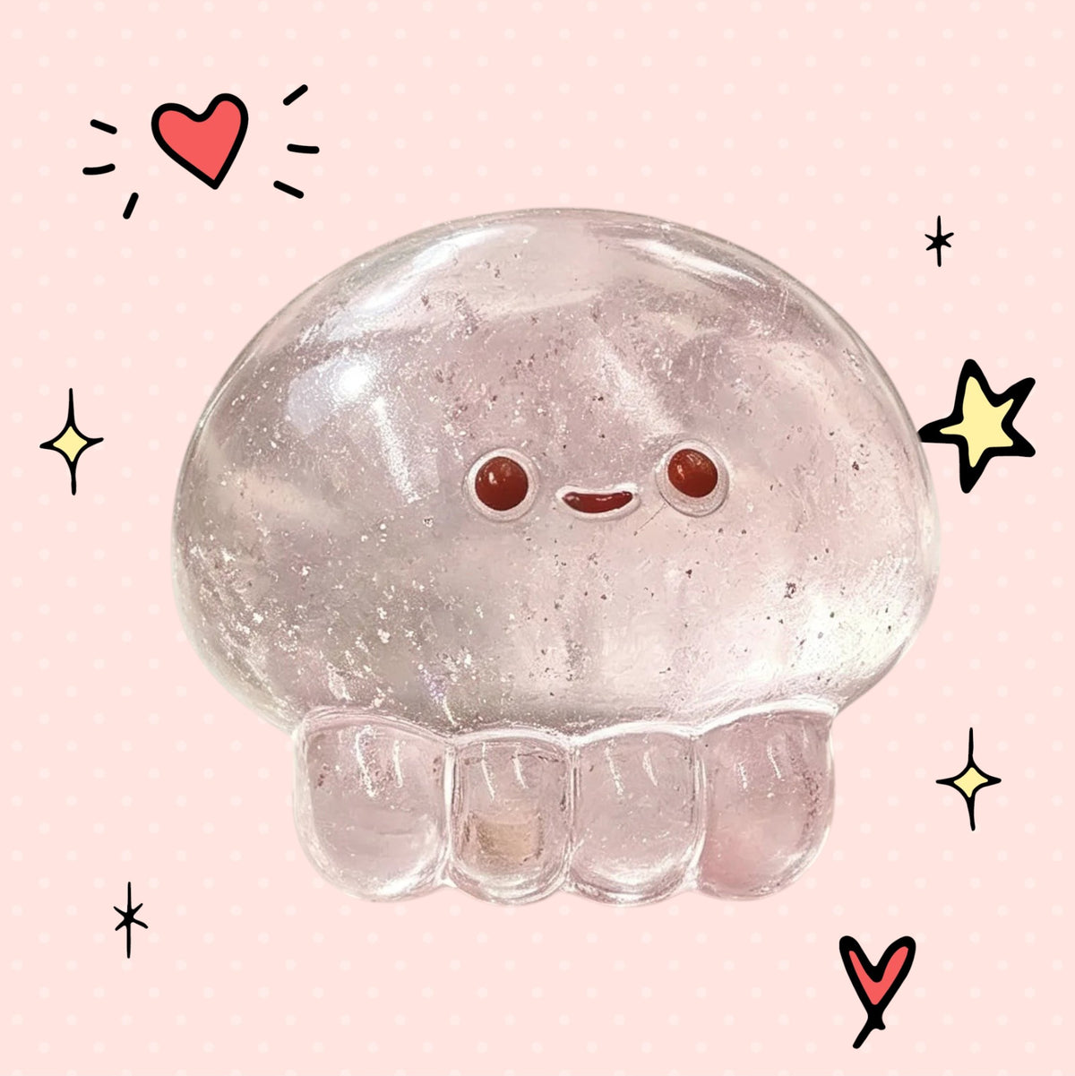 Foundry FitFit transparent pink jellyfish squishy stress toy with a cute smiling face and soft TPR material