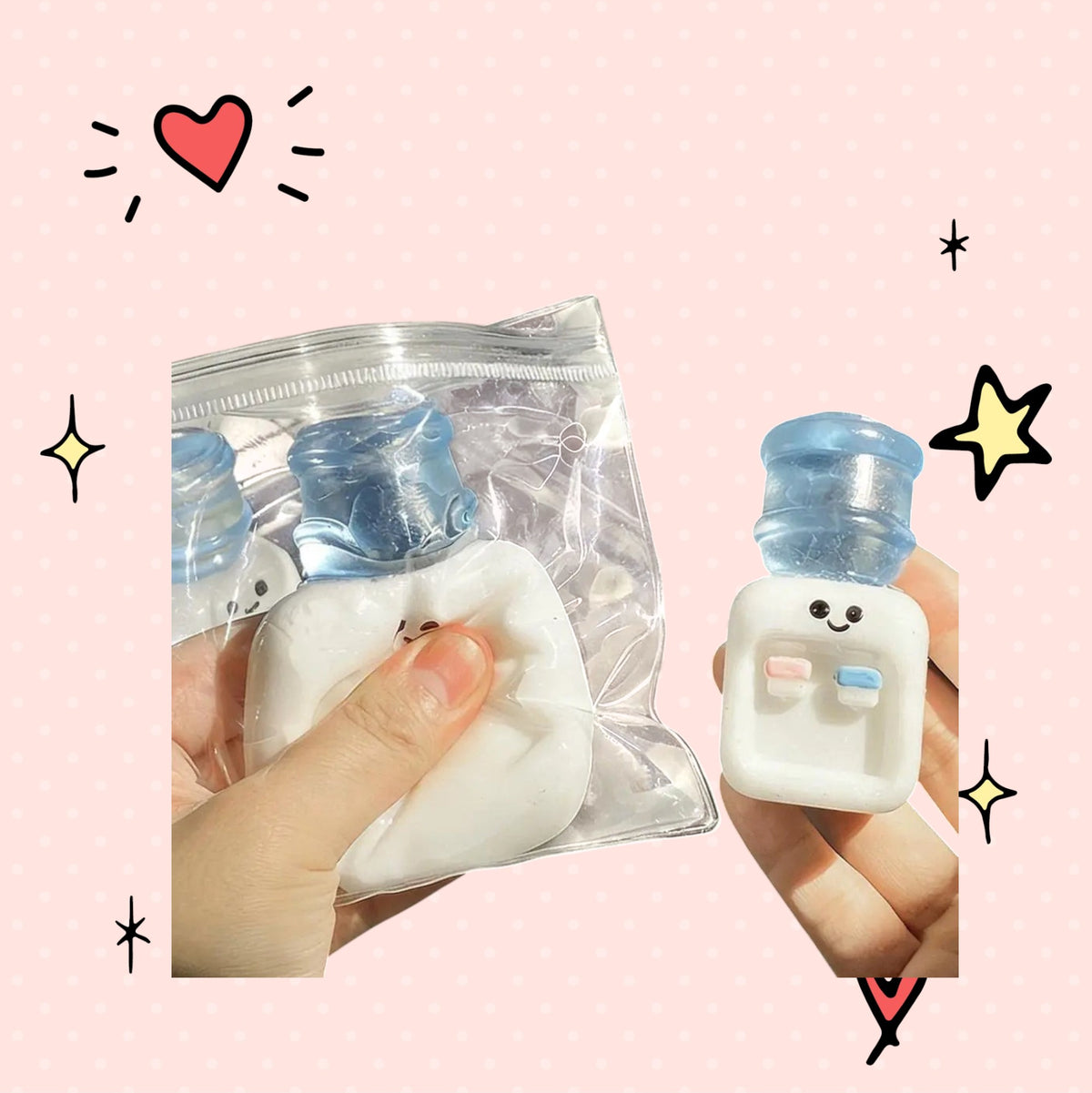 Foundry FitFit mini water cooler squishy stress relief toy with a cute face, made of soft squeezable TPR material.