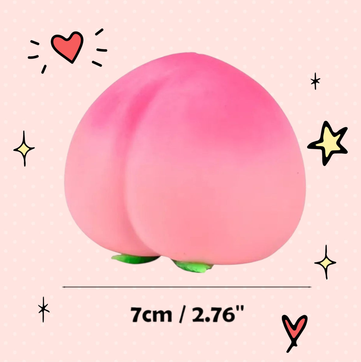 Foundry FitFit peach-shaped silicone squishy stress toy in soft pink with green leaves for sensory relief