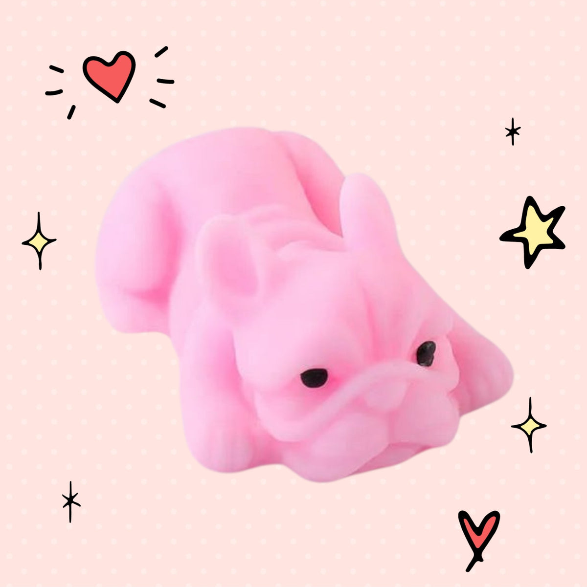 Foundry FitFit pink kawaii puppy squishy toy with a sleepy expression and soft slow-rise texture for stress relief.