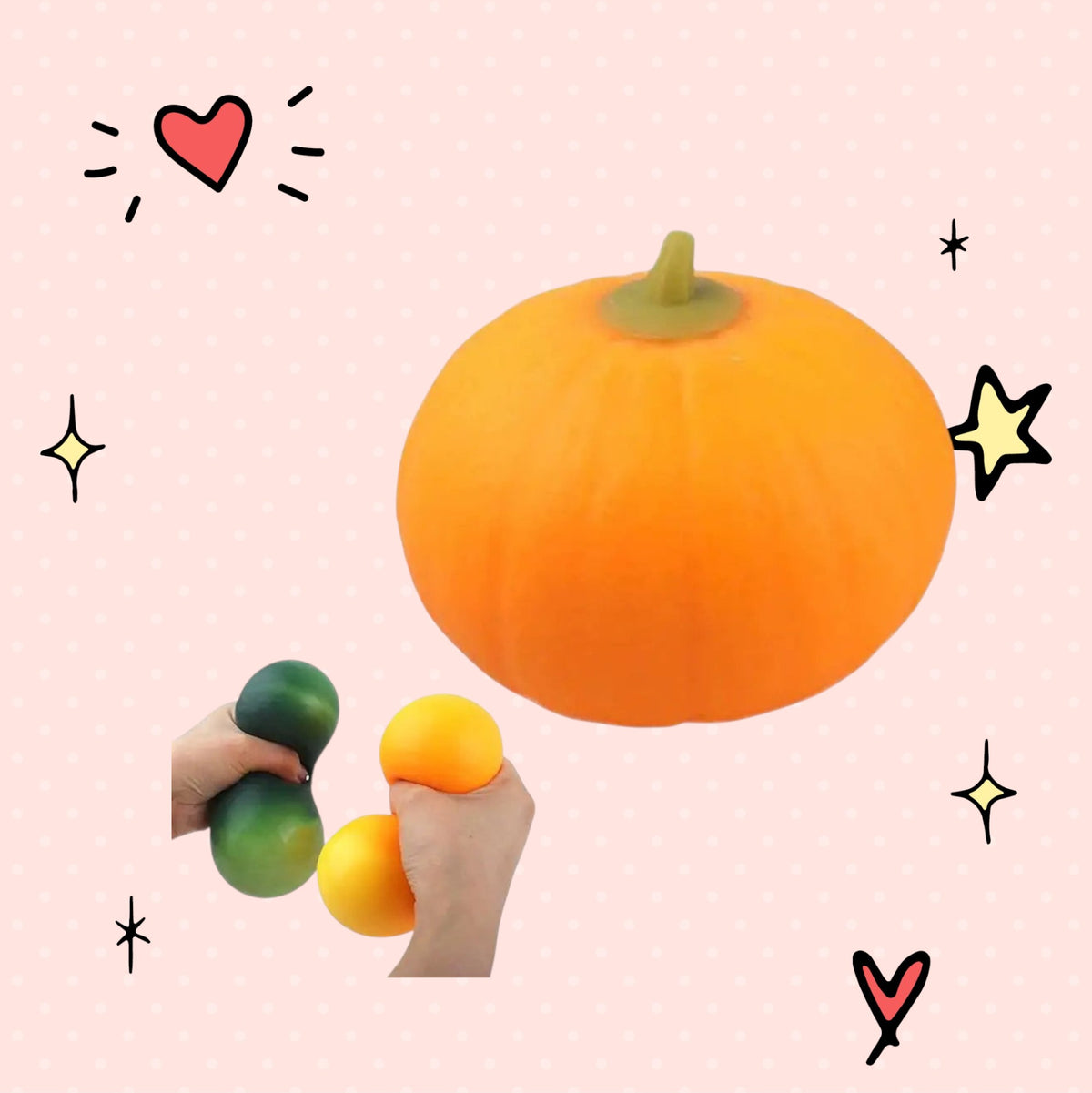 Foundry FitFit Spooky Pumpkin Patch Squishy toy being squeezed to show its soft, slow-rising texture for stress relief.