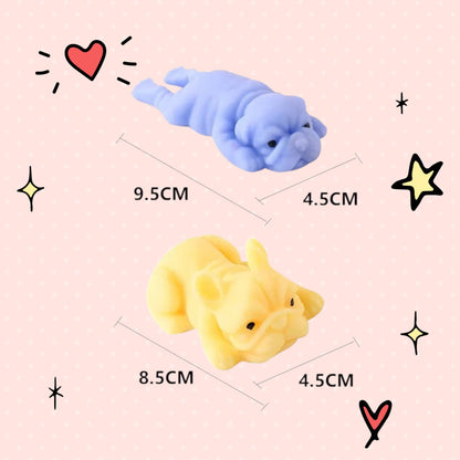 Foundry FitFit kawaii puppy squishies in blue and yellow with soft slow-rise texture for sensory stress relief