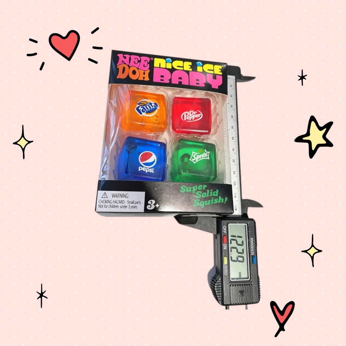 Foundry FitFit Squishy Sodas Collection set featuring four colorful soda-themed fidget toys in a display box.
