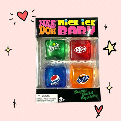 Foundry FitFit Squishy Sodas Collection set featuring four colorful, translucent, soda-branded sensory cube squishies.