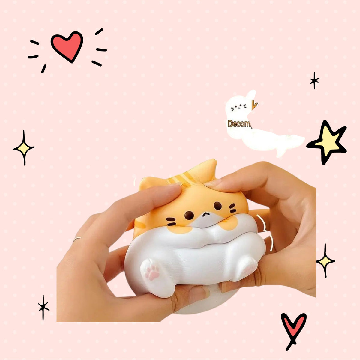 Foundry FitFit Squishy Kitties cartoon cat squeeze toys in orange, grey, and white for stress relief and fidgeting.