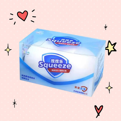 Foundry FitFit Super Soapy Squishy stress relief foam ball in blue and white retail packaging for anxiety relief.