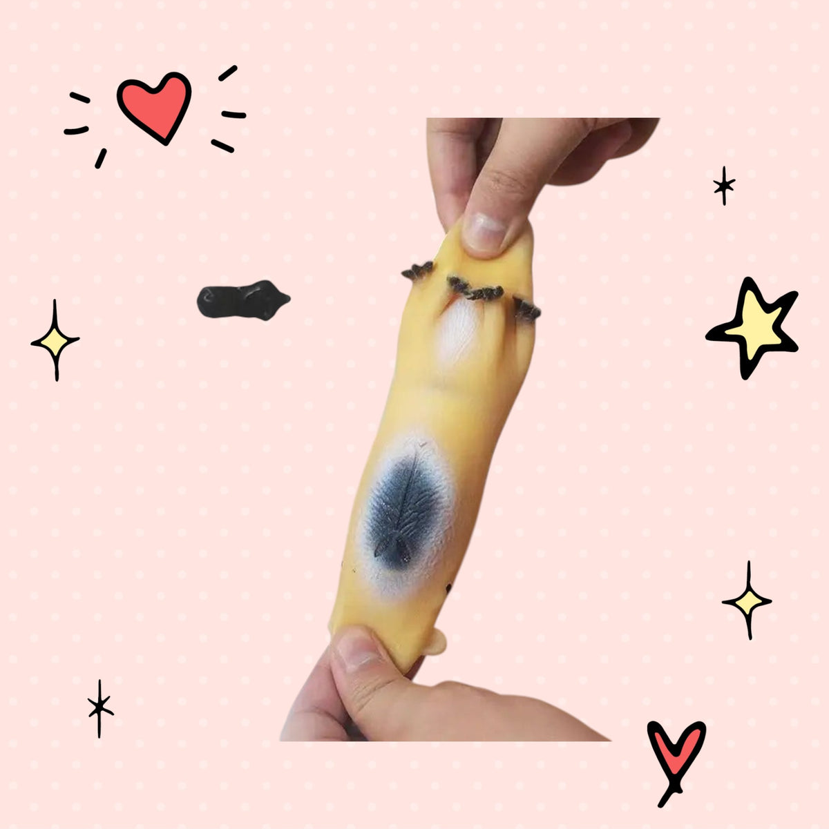 Foundry FitFit capybara squishy toy being stretched by hand, featuring a soft, squeezable tan silicone texture.