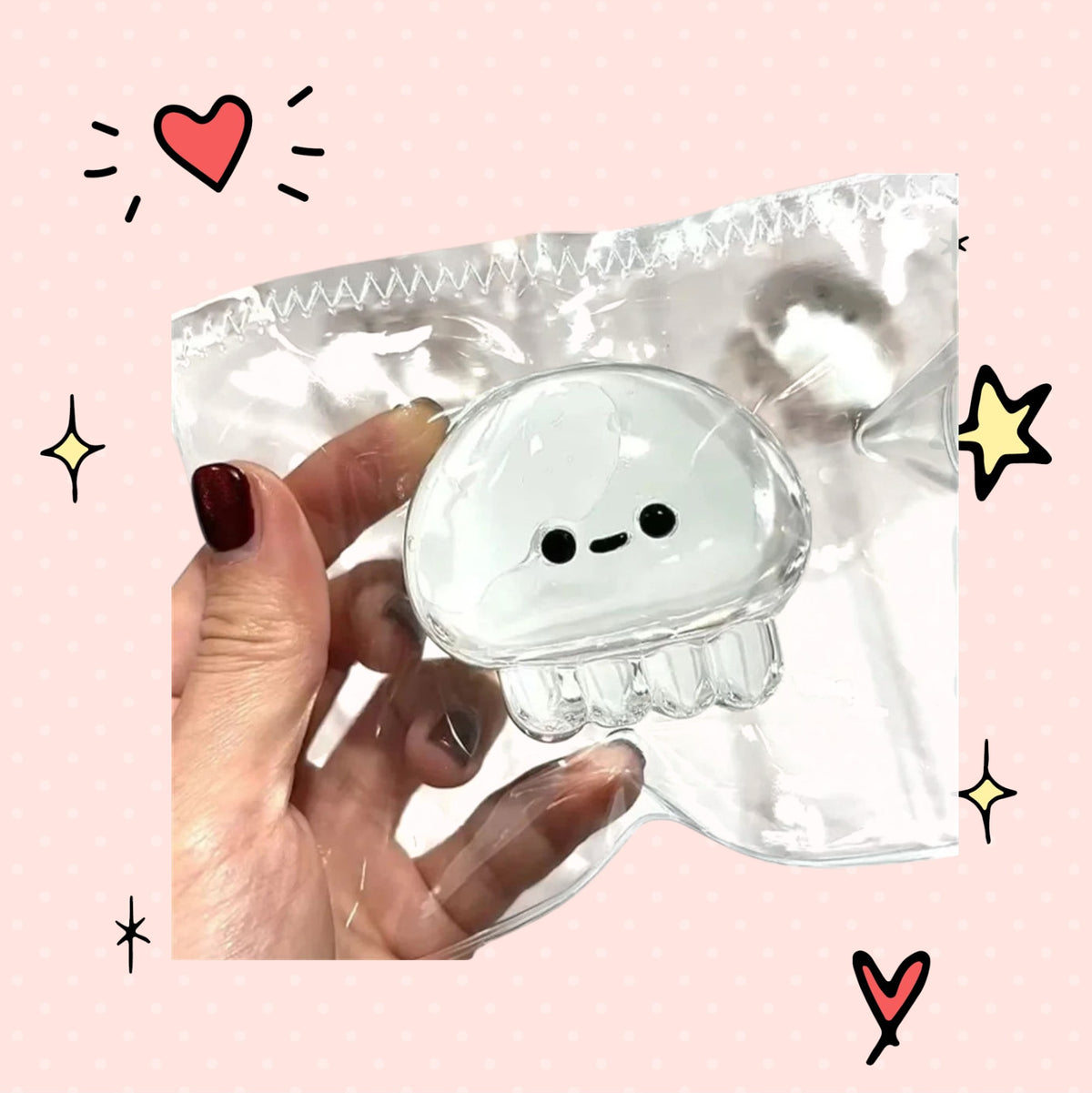 Foundry FitFit transparent jellyfish squishy toy held in hand for stress relief and fidgeting