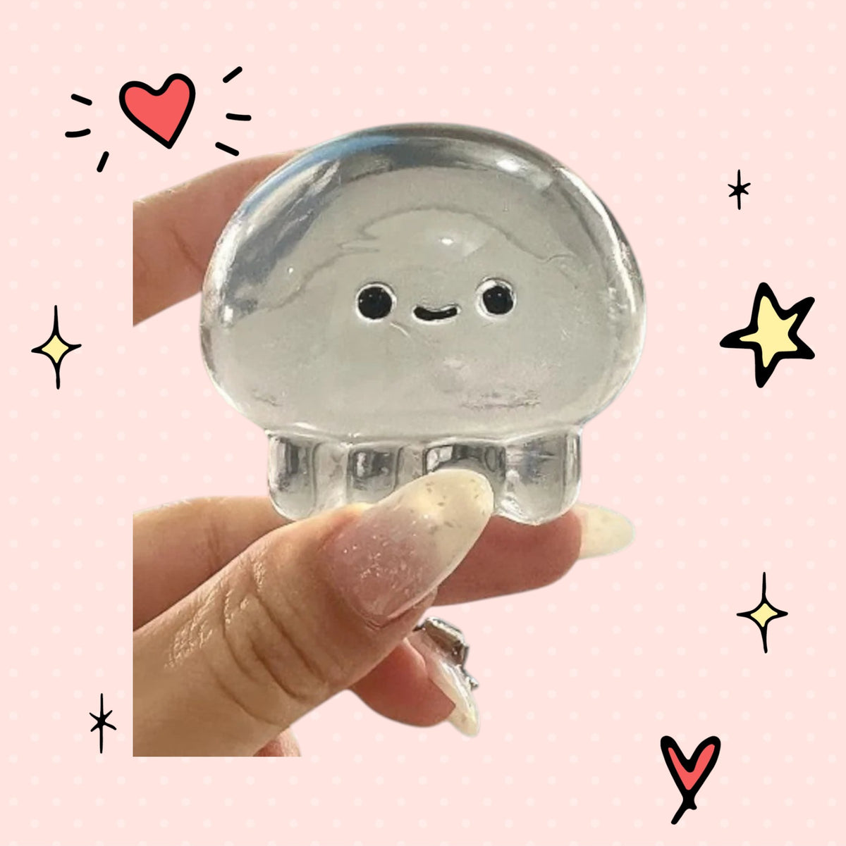 Foundry FitFit transparent jellyfish squishy toy held in hand for stress relief and fidgeting