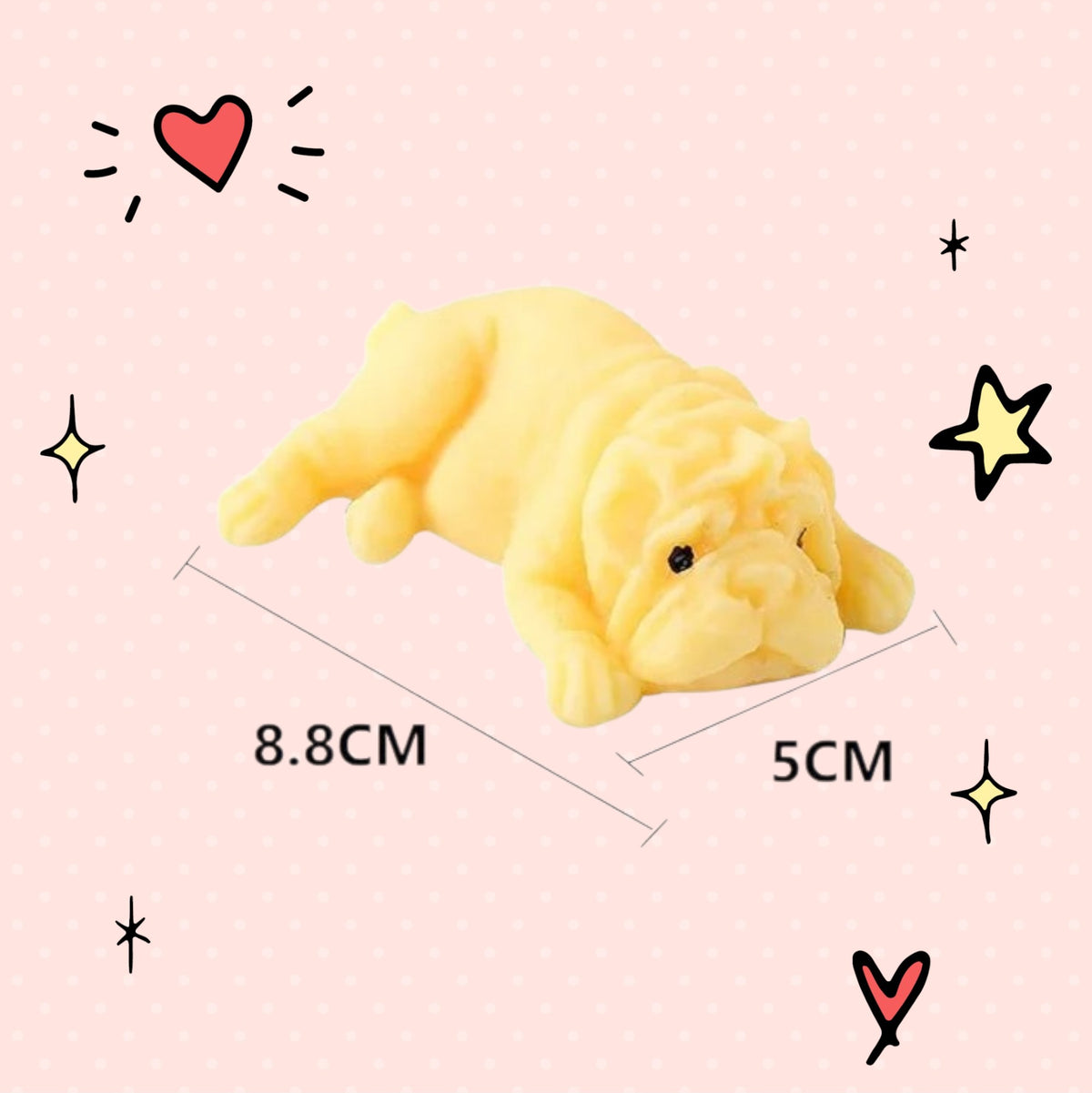 Foundry FitFit yellow puppy squishy toy with a sleepy kawaii design and soft slow-rise texture